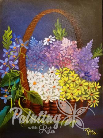 Daisies & Lilacs In Brown Basket